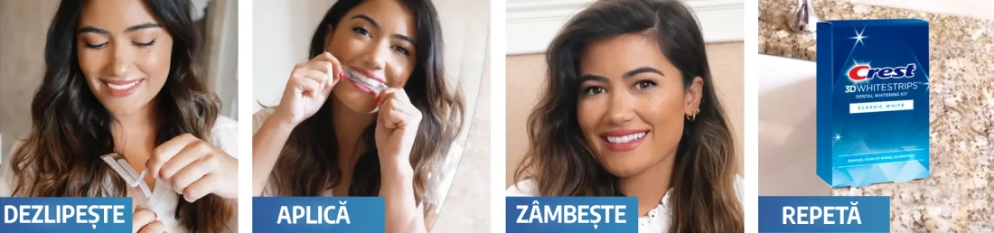 Mod de utilizare Benzi Crest 3D Whitestrips Classic White