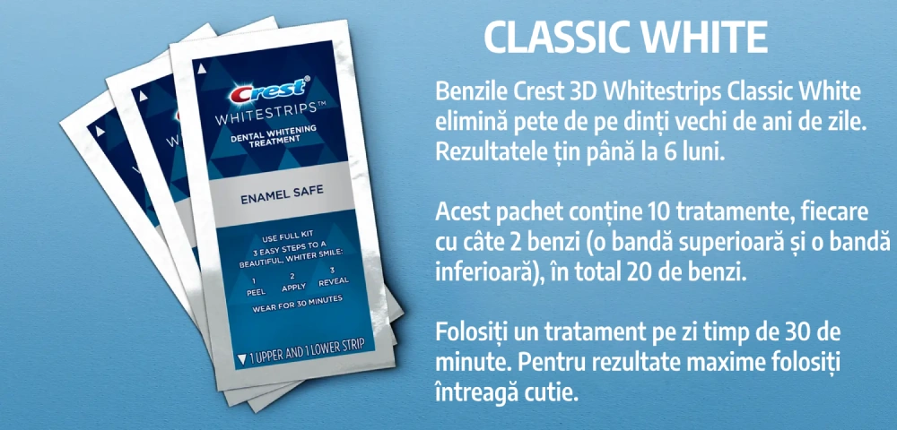 Proprietati Benzi Crest 3D Whitestrips Classic White